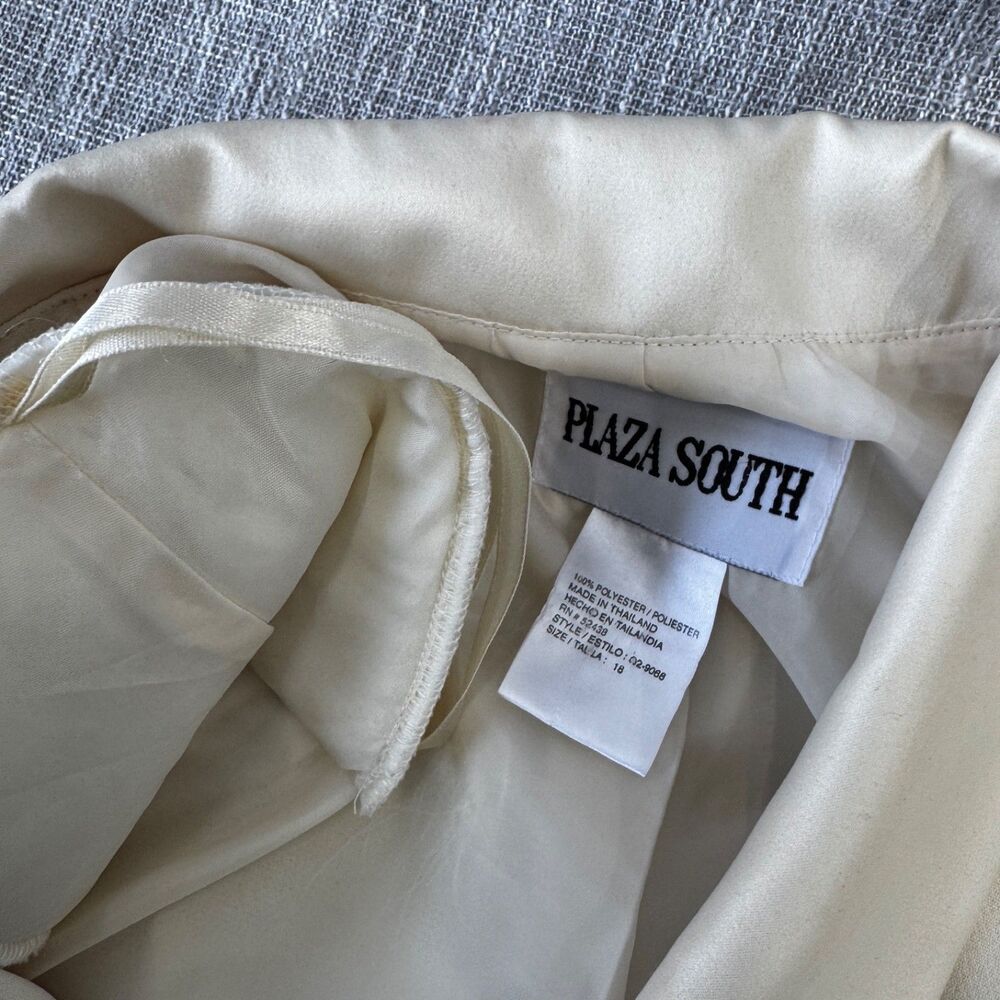 Plaza South Cream White Satin Shawl Collar Blazer Jacket Vintage Size 18 - Picture 9 of 13